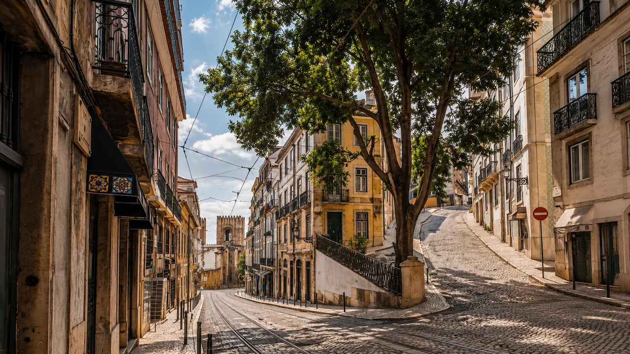 Roofs and narrow streets of Alfama in Lisbon