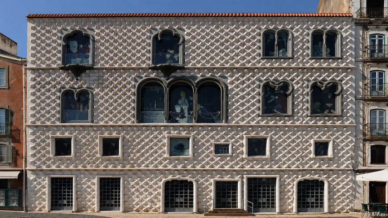 The diamond-shaped stone façade of Casa dos Bicos in Lisbon