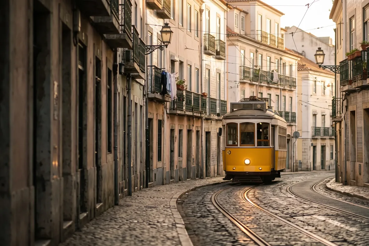Yellow tram on a Lisbon street