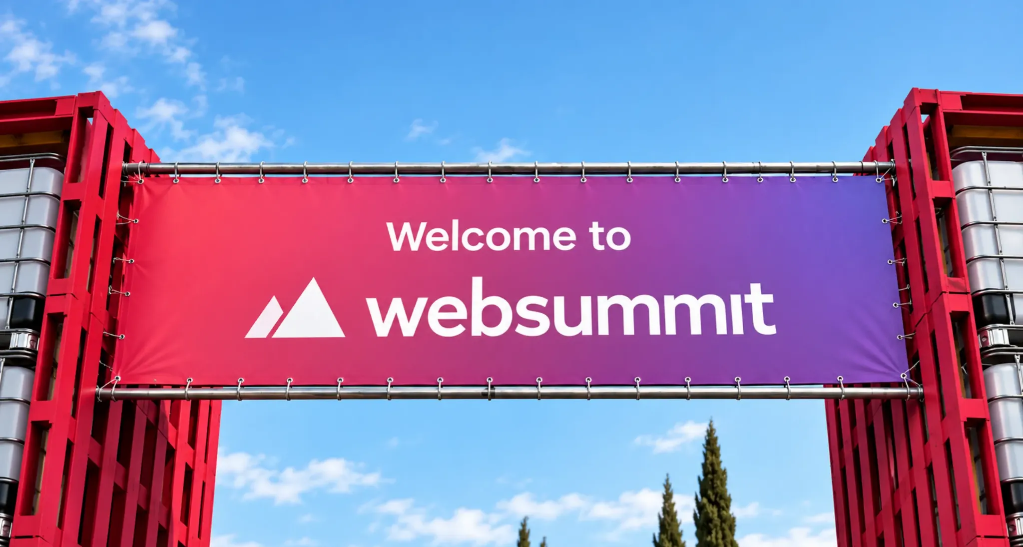 Welcome to Web Summit banner at the venue entrance in Lisbon